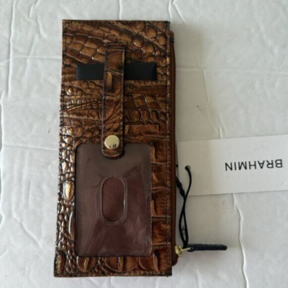 Brahmin Card Case Mystical Ombre Melbourne Wallet Croc-Embossed Leather Brown - Picture 4 of 7